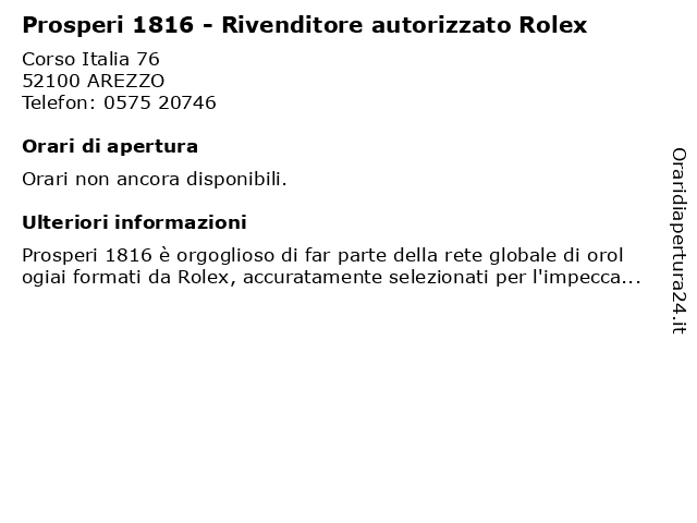 Orari di apertura Prosperi 1816 Rivenditore autorizzato